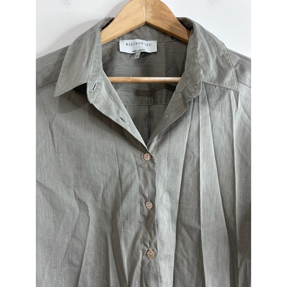 Allison Izu Gray Button Up Blouse Made in Hawaii Oversized 3/4 Lightweight Sz M - Picture 2 of 9